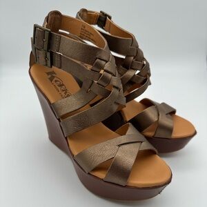Korks by Kork-Ease Leather Platform Wedge Sandals 7 / 38